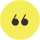 A yellow circle with two black quotation marks in the center against a light background.