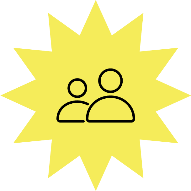 Group 2 (2) Two simplistic human figures inside a yellow starburst shape.
