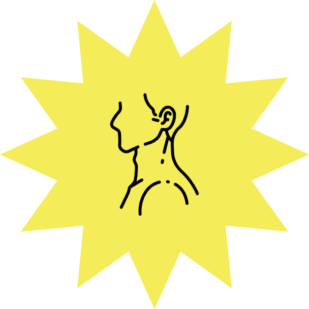 Group 2 (3) Outline of a human head and shoulder in profile within a yellow starburst shape.