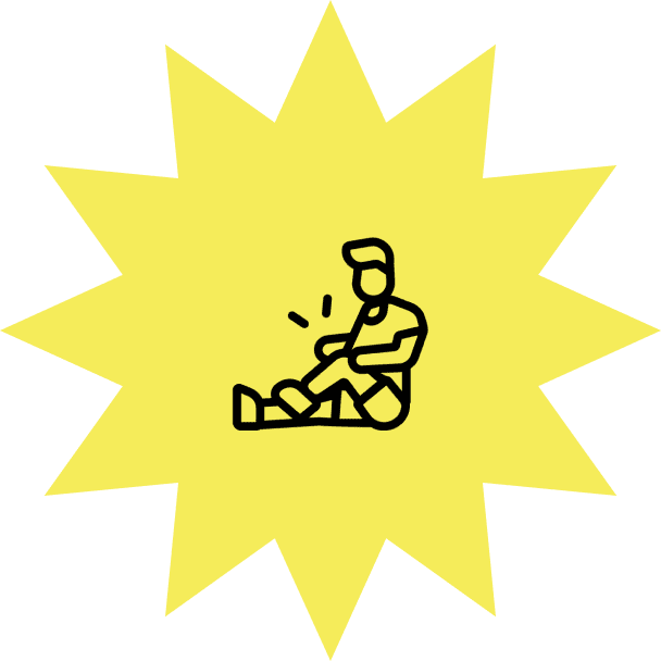 Group 2 (5) Icon of a person with an injured leg inside a yellow starburst shape, indicating pain or emergency.